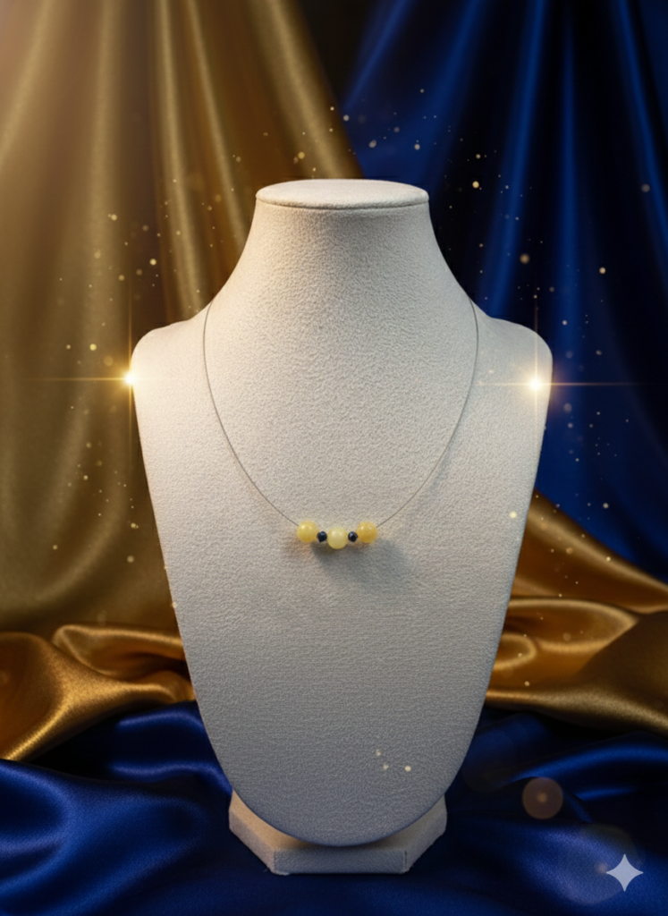 Κολιέ από ατσαλόσυρμα με Κιτρίνη και Χρυσόλιθο για έλξη Αφθονίας και Συναισθηματικής Ασφάλειας.