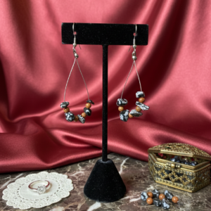 Σκουλαρίκια "Celestial Balance": Snowflake Obsidian & Goldstone